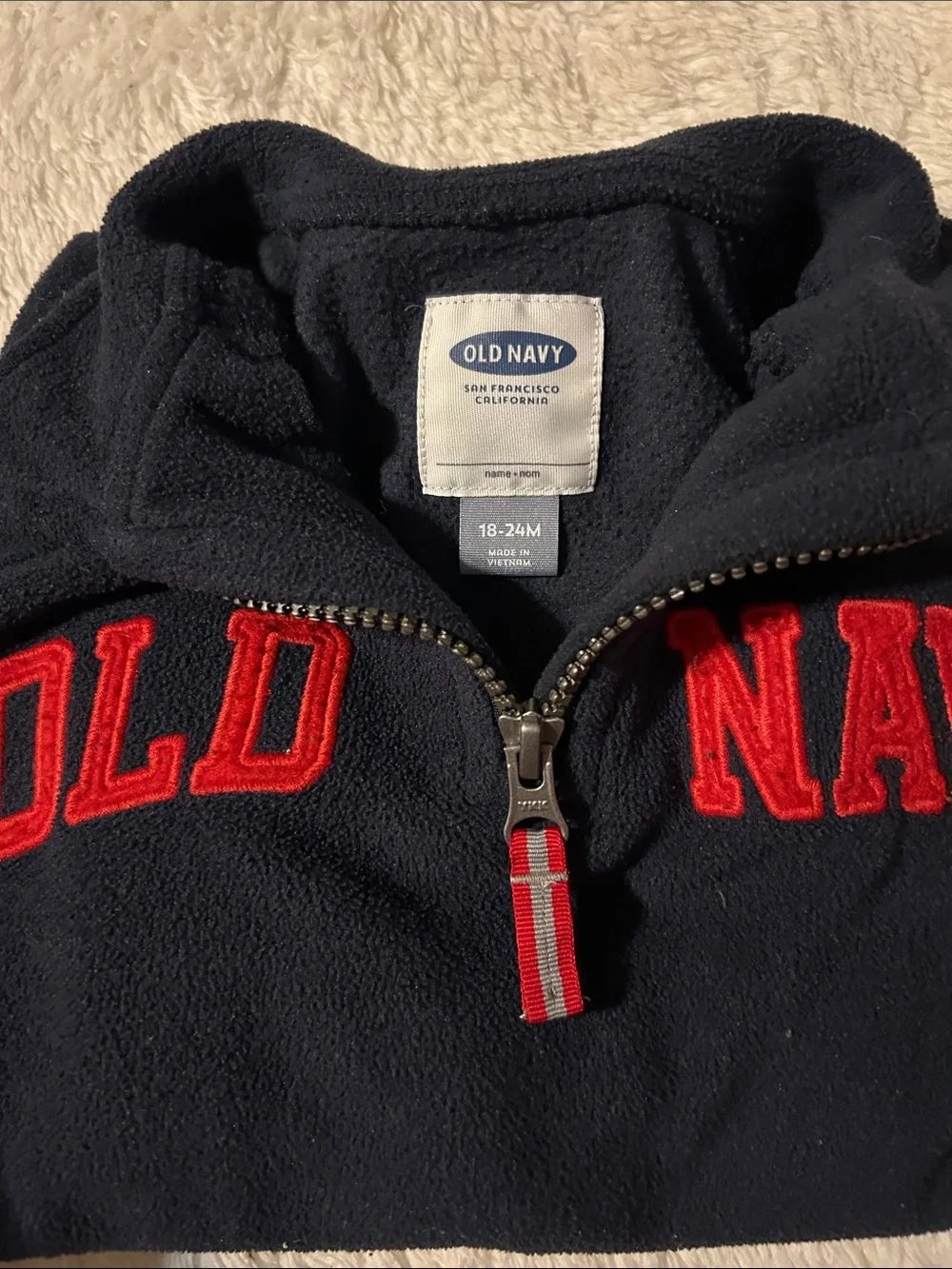 Old Navy Navy Half-Zip Fleece Pullover with Red Appliqué